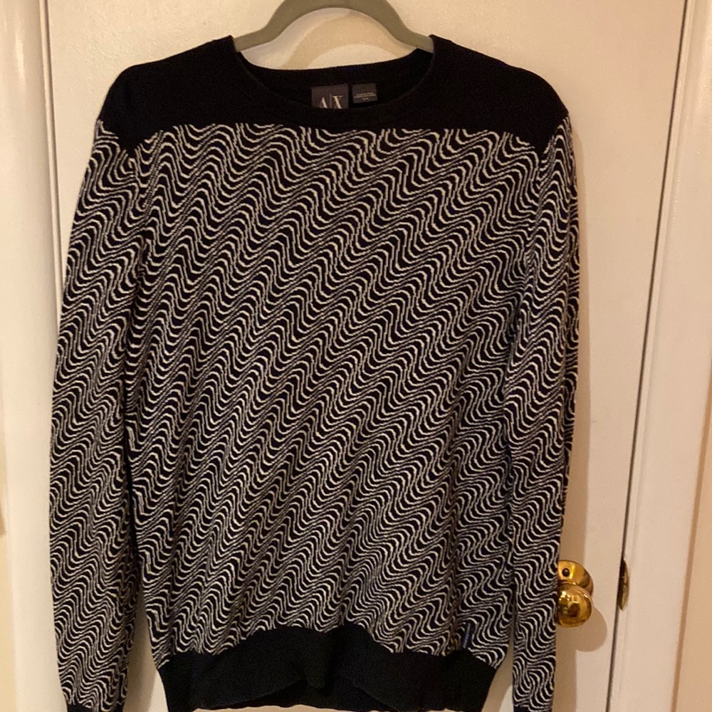 Dark blue and cream Armani EXCHANGE long sleeve sweater